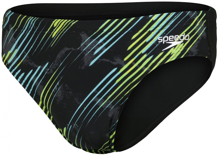 Pánske plavky speedo allover 7cm brief black/light adriatic/acid/usa