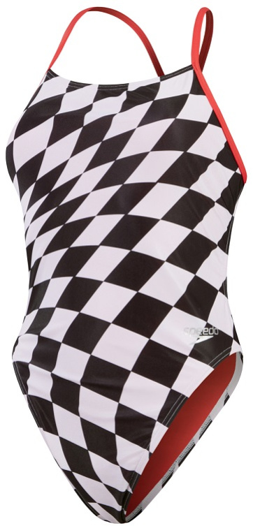 Speedo womens allover digital tie back chequered flag s - uk32